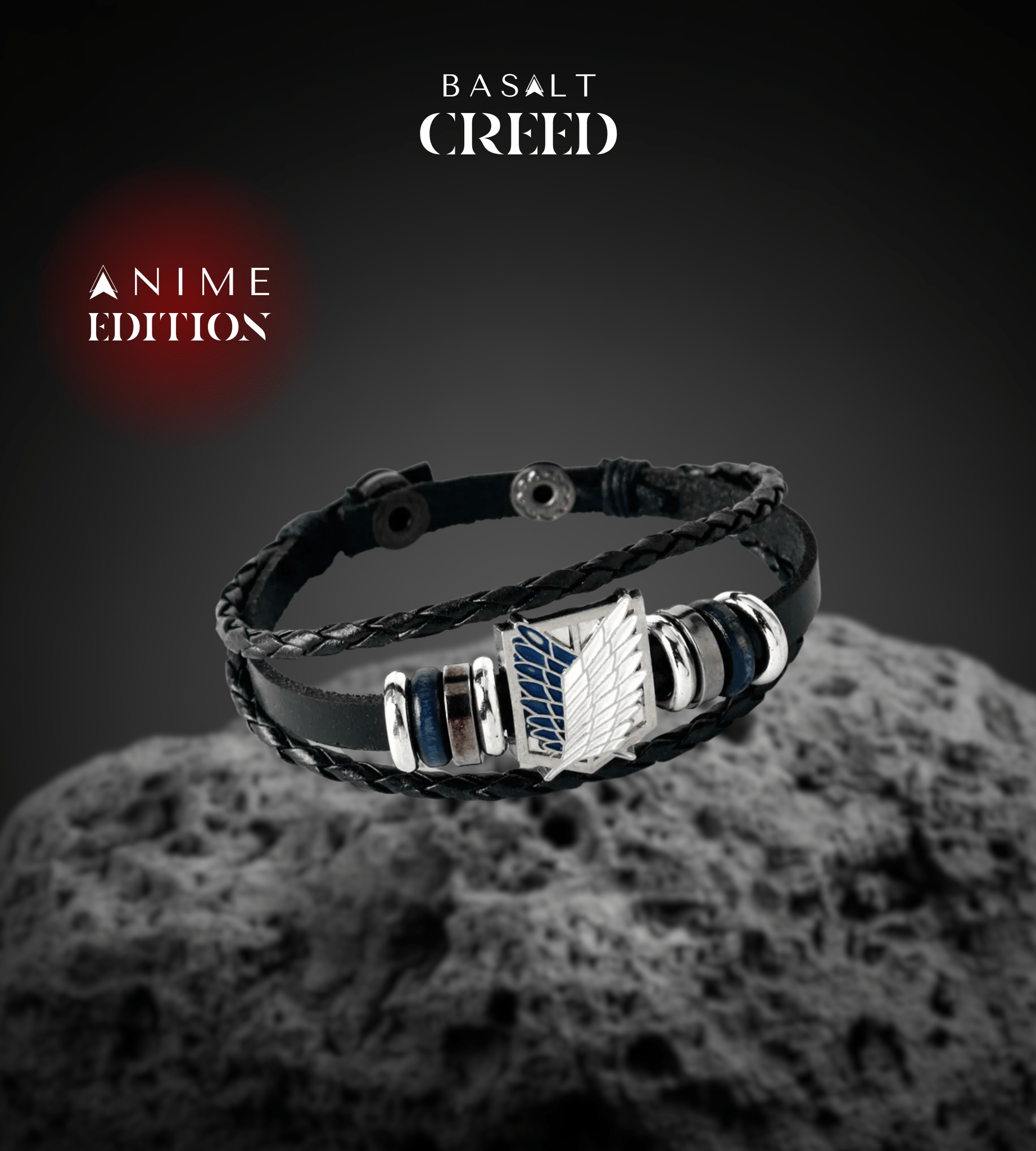 Bracelet Attack on Titan - Ailes de la Liberté Noir Manga - Basalt Creed