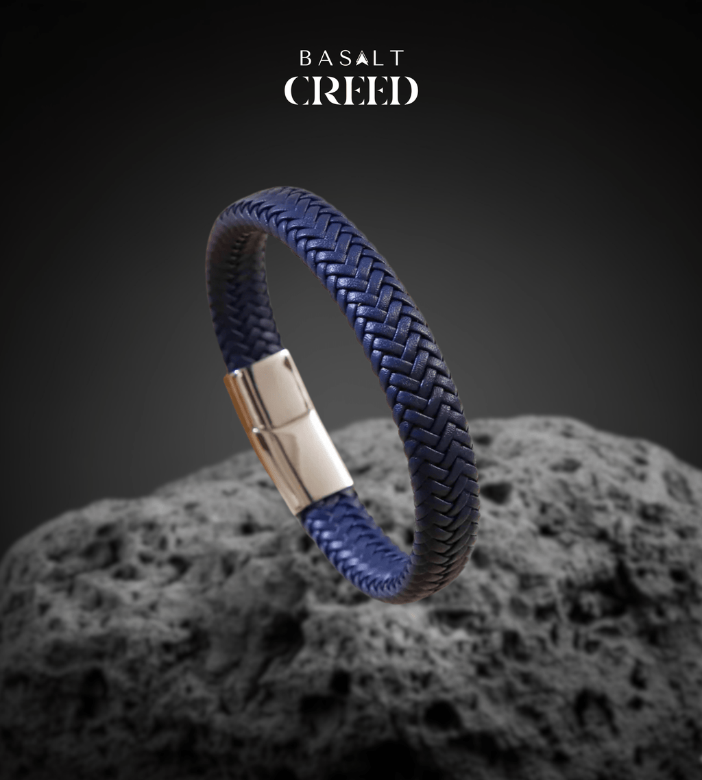 Bracelet Cuir Tressé Premium - Fermoir Acier inoxydable - Basalt Creed