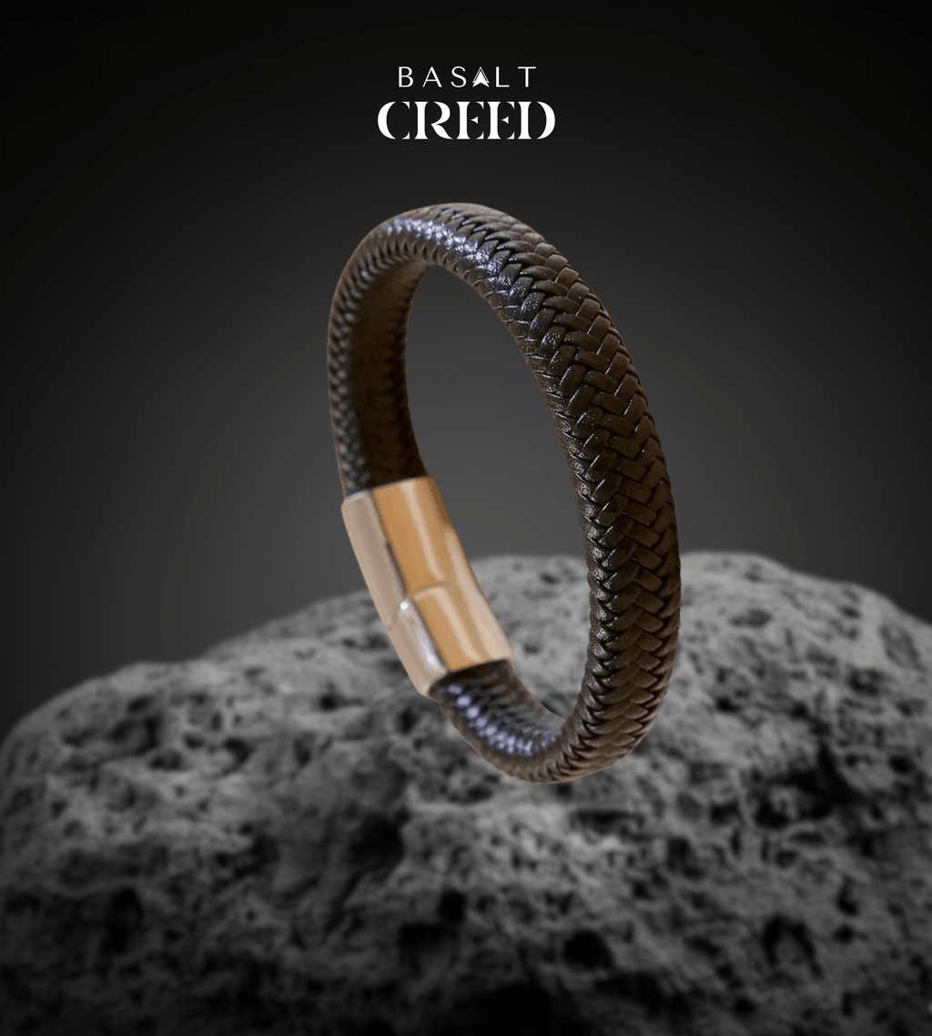 Bracelet Cuir Tressé Premium - Fermoir Acier inoxydable - Basalt Creed