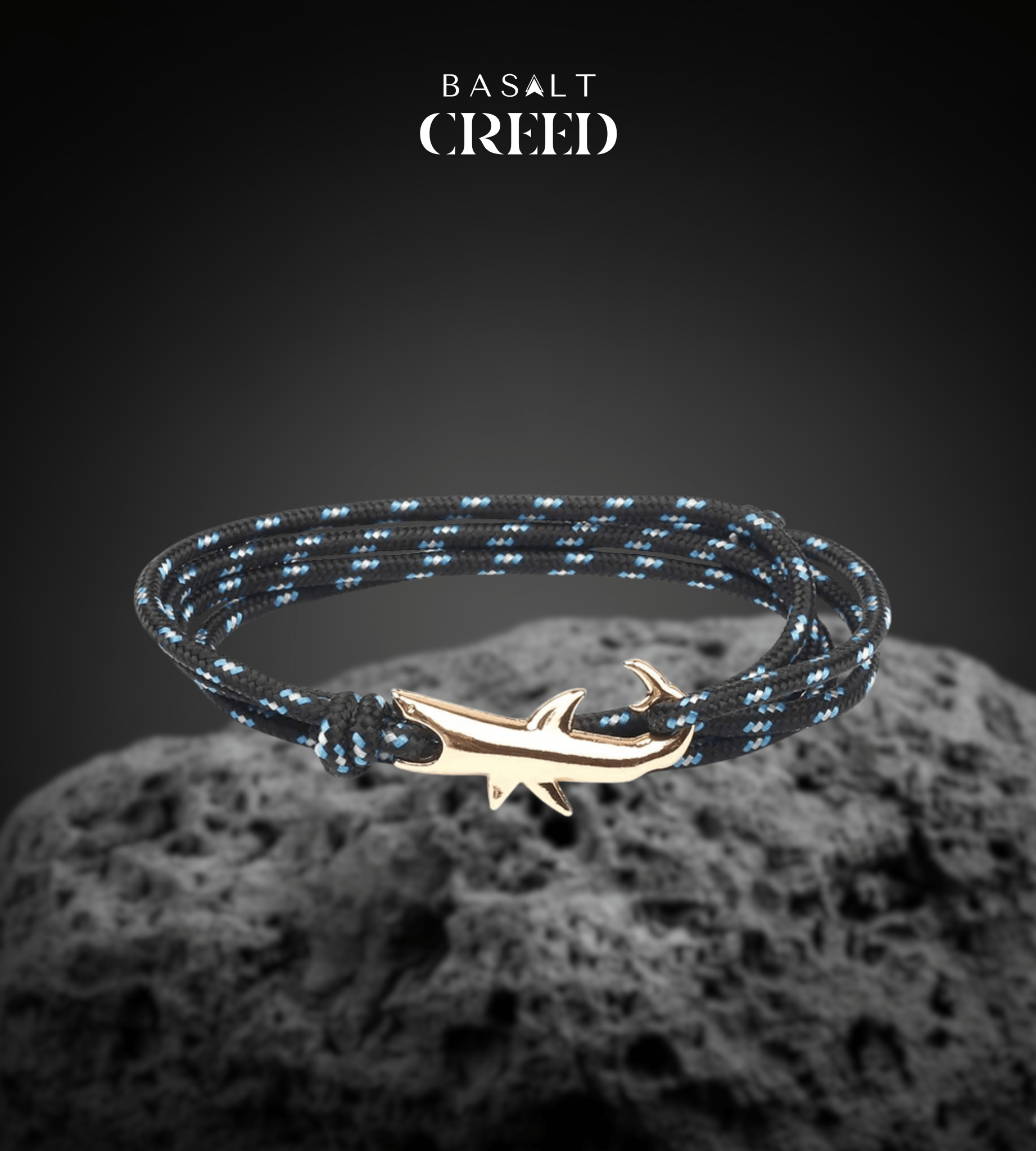 Bracelet Homme Requin Doré - Corde Nautique - Basalt Creed