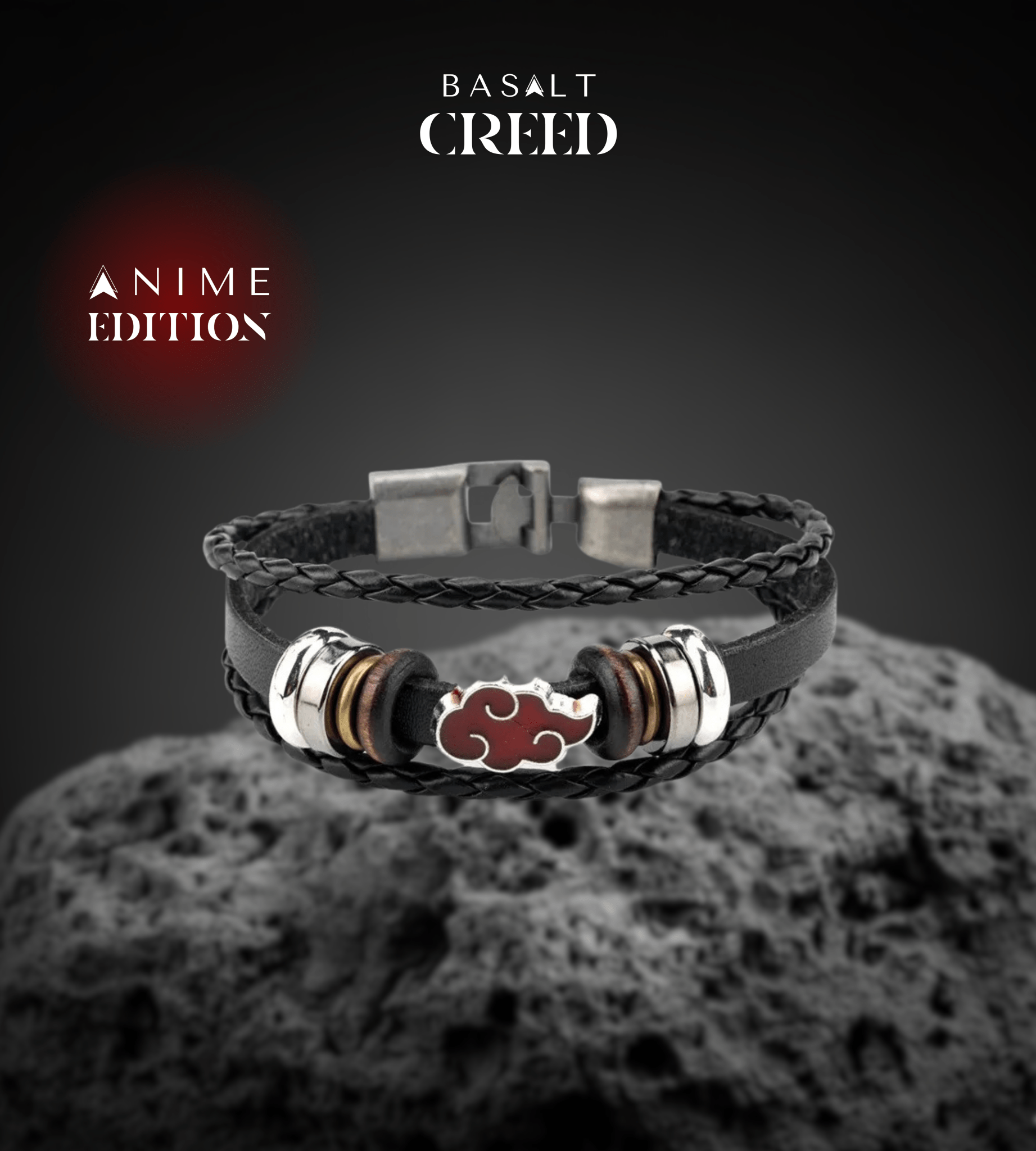 Bracelet Naruto Akatsuki - Nuage Rouge Noir Multi - brins - Basalt Creed