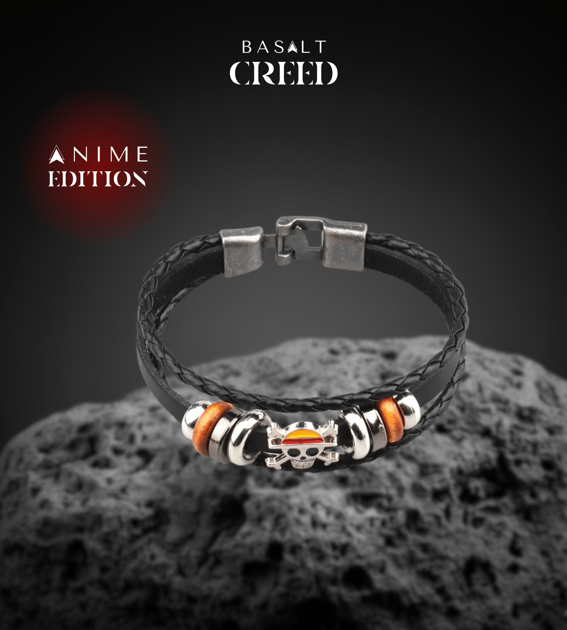 Bracelet One Piece - Tressé Noir Multi - brins Manga - Basalt Creed