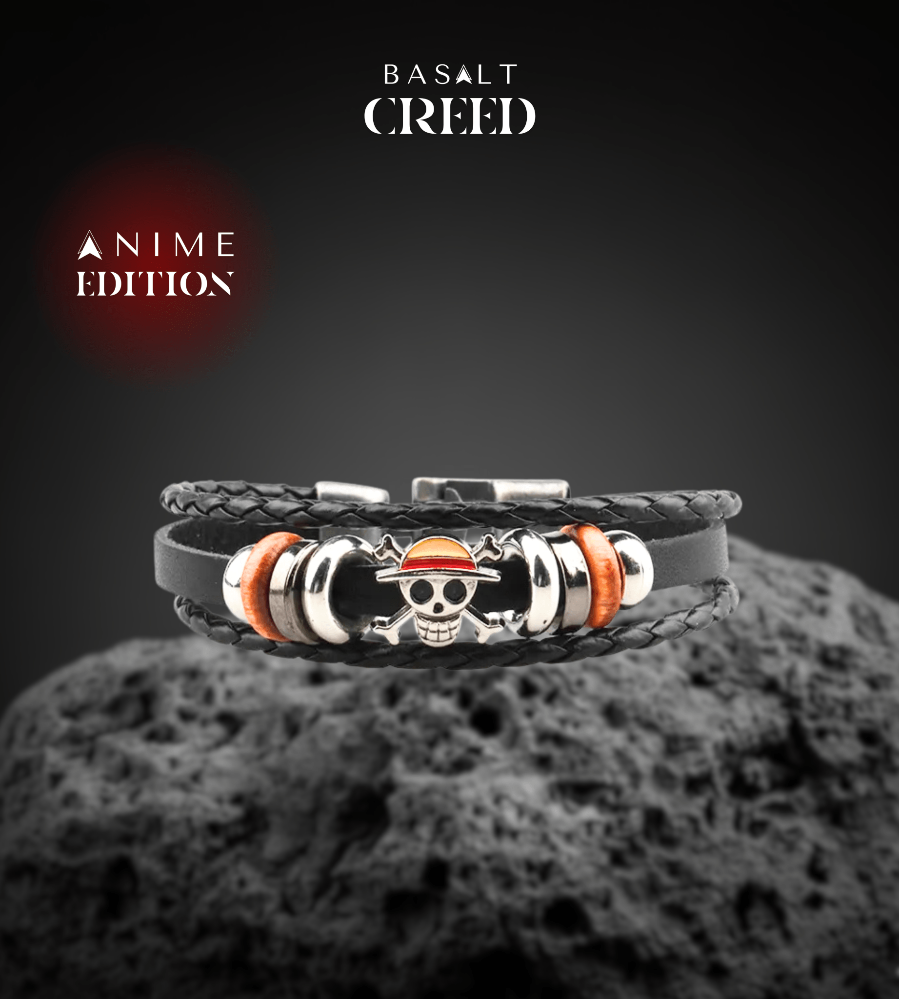 Bracelet One Piece - Tressé Noir Multi - brins Manga - Basalt Creed